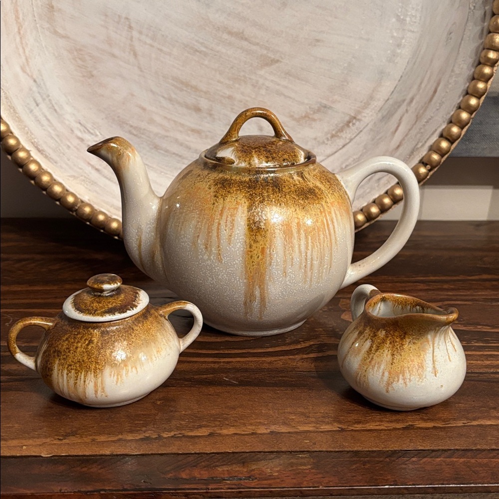 Vintage Douglas Ferguson Pigeon Forge Pottery Rustic Tea Set Brown & Cream - Picture 5 of 12